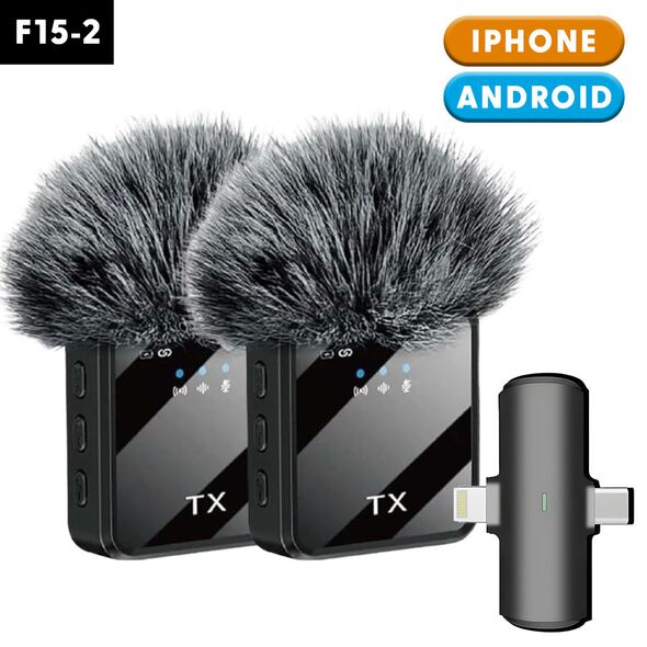 Double Microphone Sans Fil Professionnel 2en1 pour iPhone et Android F15-2 – ميكروفون لاسلكي 2 قطع متعدد المنافذ